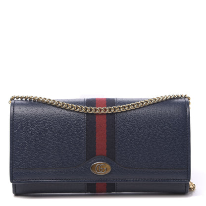 Gucci Textured Calfskin Web Ophidia Wallet On Chain Blue Agata 1 of 10