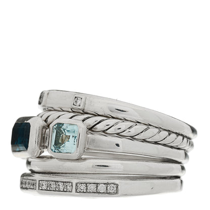 David Yurman Sterling Silver Diamond Hampton Blue Topaz 15mm Stax Five-Row Ring 56 7.5 3 of 6