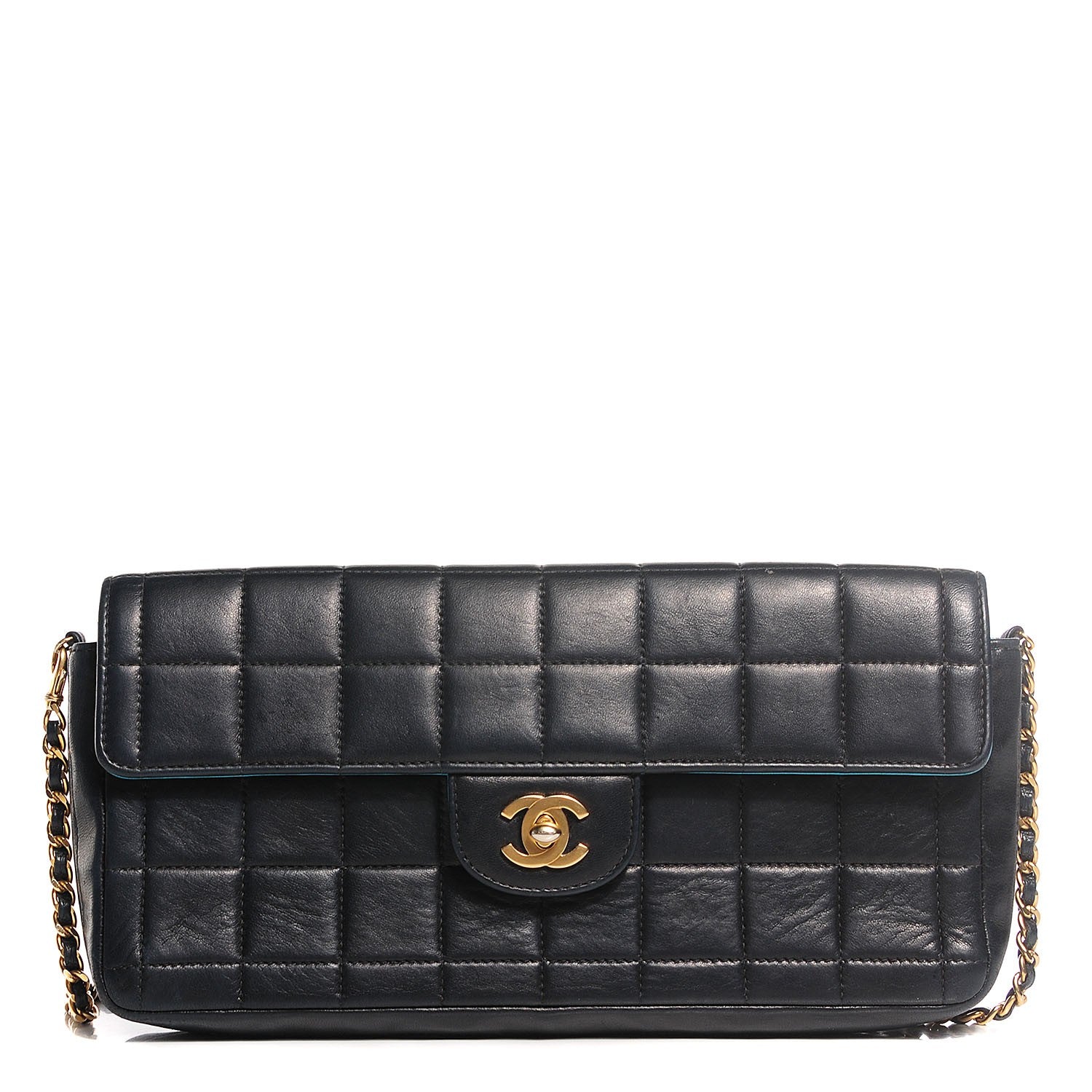 Chanel Lambskin Quilted East West Chocolate Bar Flap Navy 1 of 8