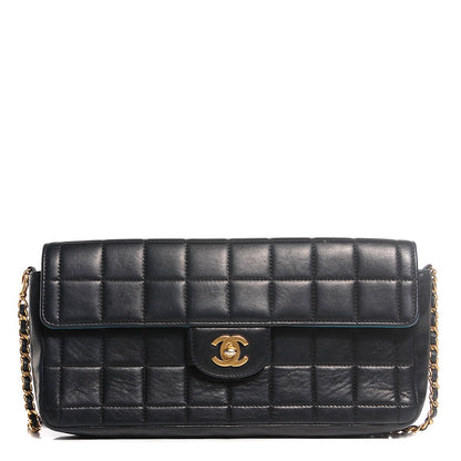 Chanel Lambskin Quilted East West Chocolate Bar Flap Navy 1 of 8