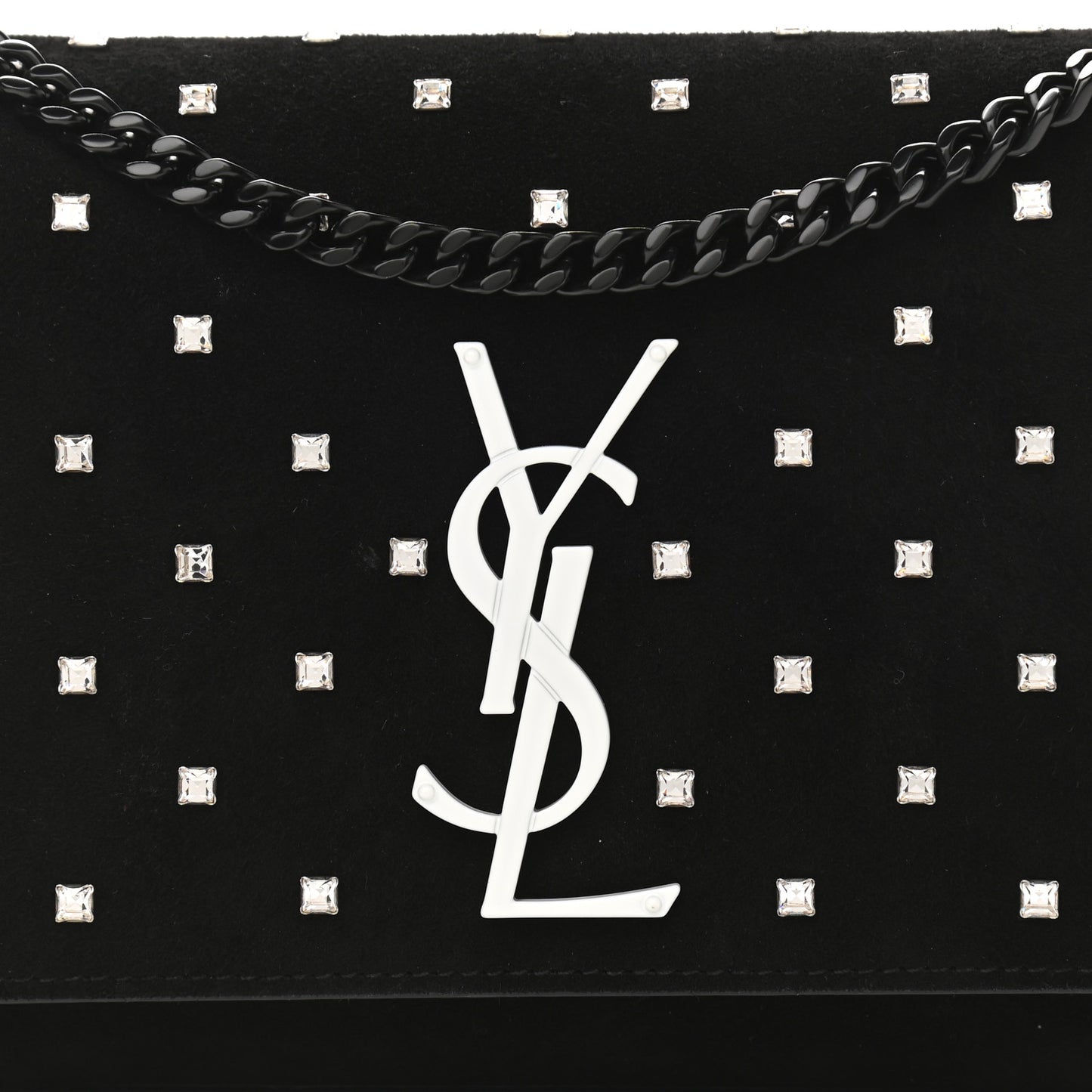 Suede Crystal Studded Monogram Small Kate Satchel Black