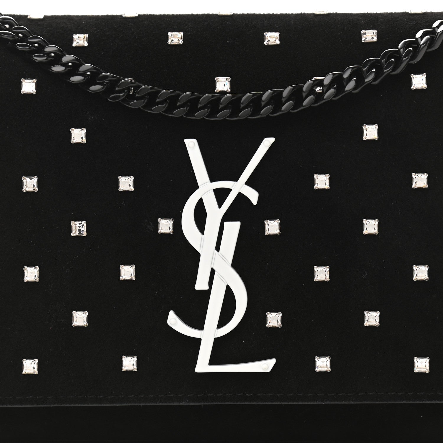 Saint Laurent Suede Crystal Studded Monogram Small Kate Satchel Black 8 of 11
