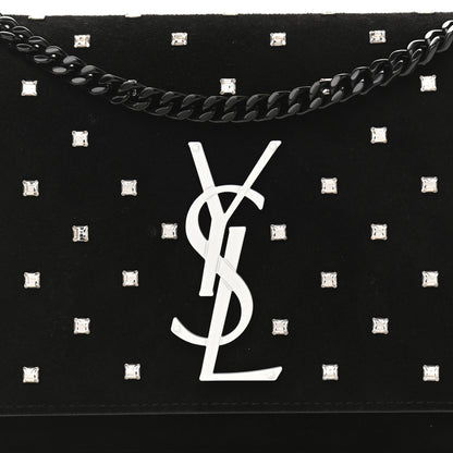 Saint Laurent Suede Crystal Studded Monogram Small Kate Satchel Black 8 of 11