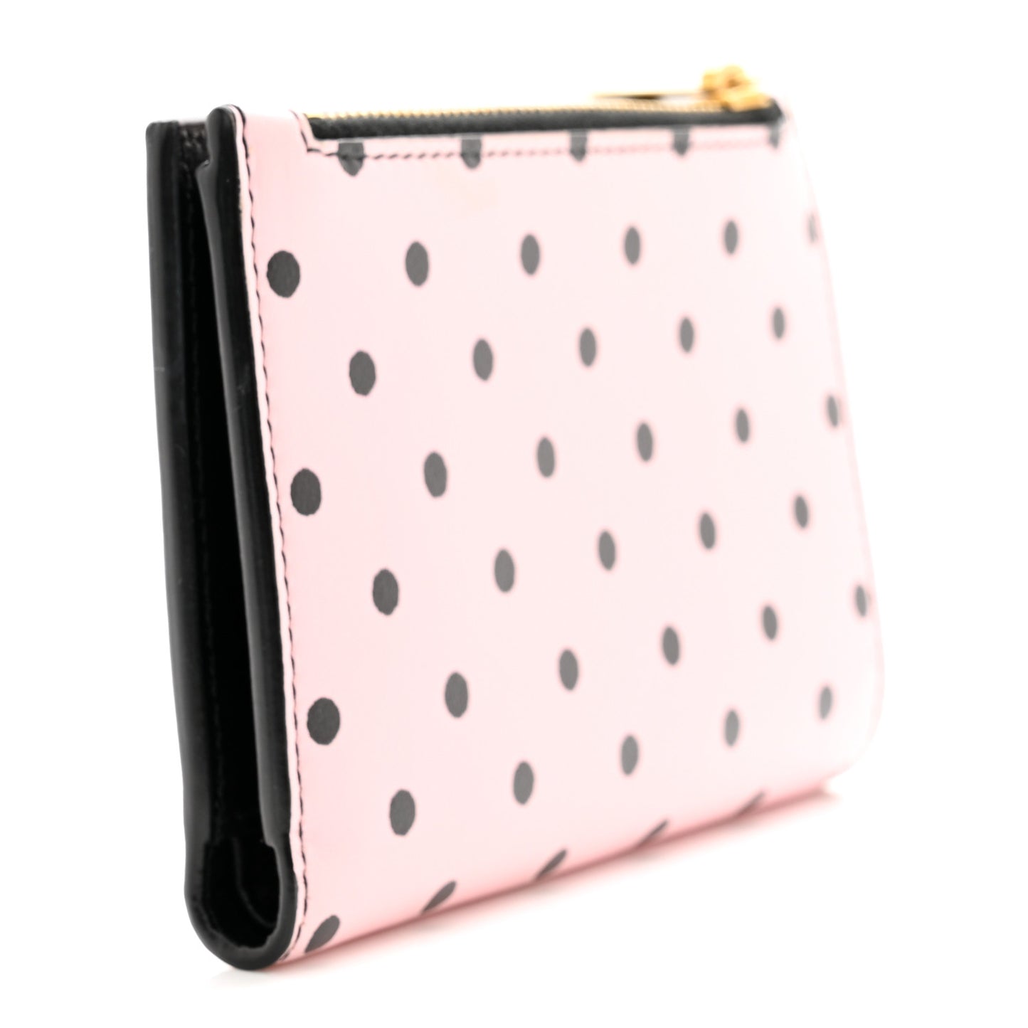 Calfskin Polka Dot Monogram Bi Fold Zipped Wallet Pink Black