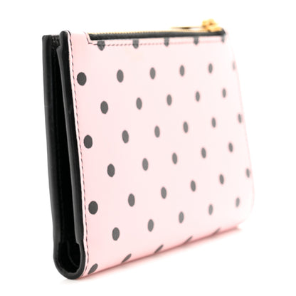 Saint Laurent Calfskin Polka Dot Monogram Bi Fold Zipped Wallet Pink Black 3 of 7