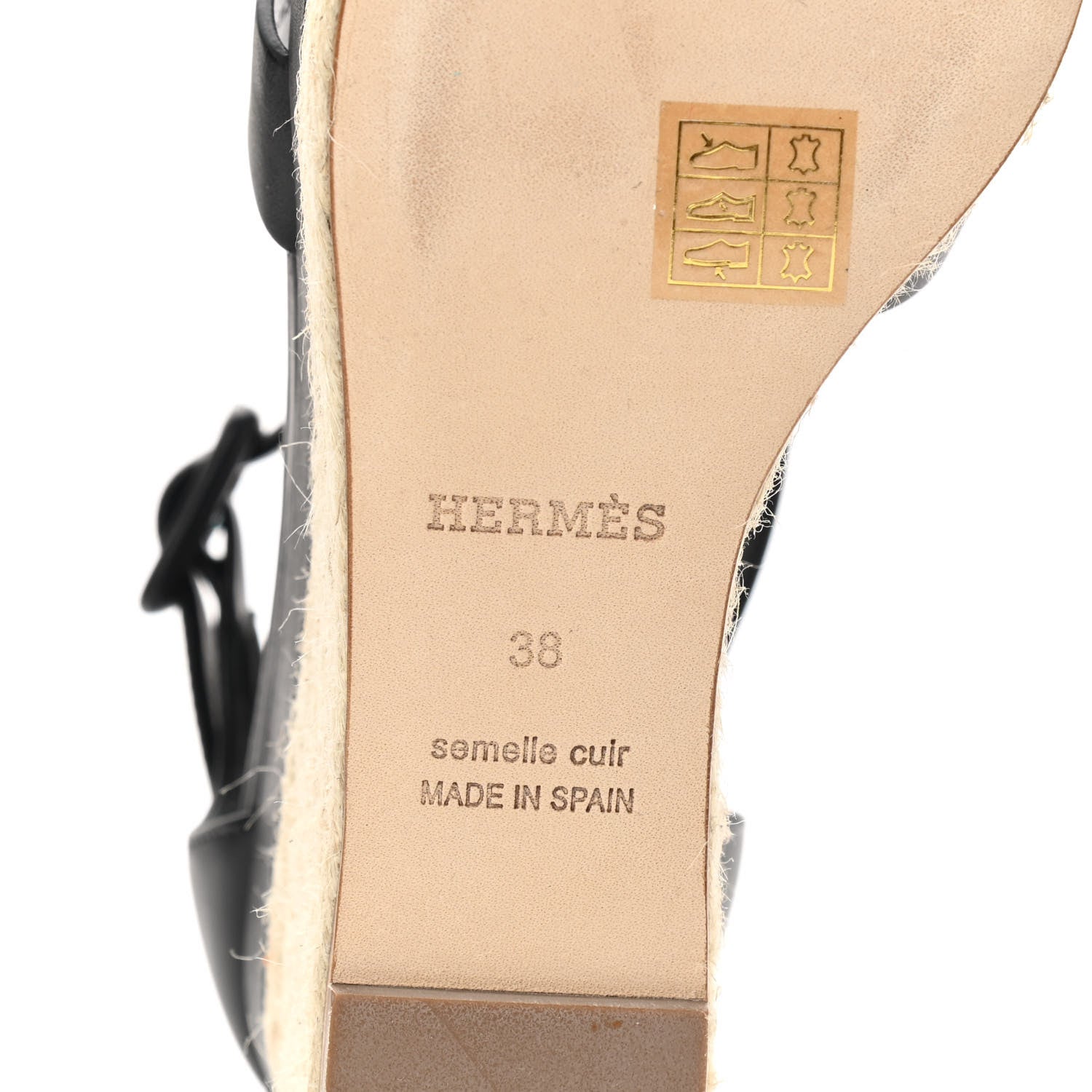 Hermes Goatskin Elda Espadrille Wedge Sandals 38 Black 7 of 13