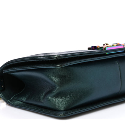 Chanel Iridescent Goatskin Quilted Medium Boy Flap Green 8 of 9