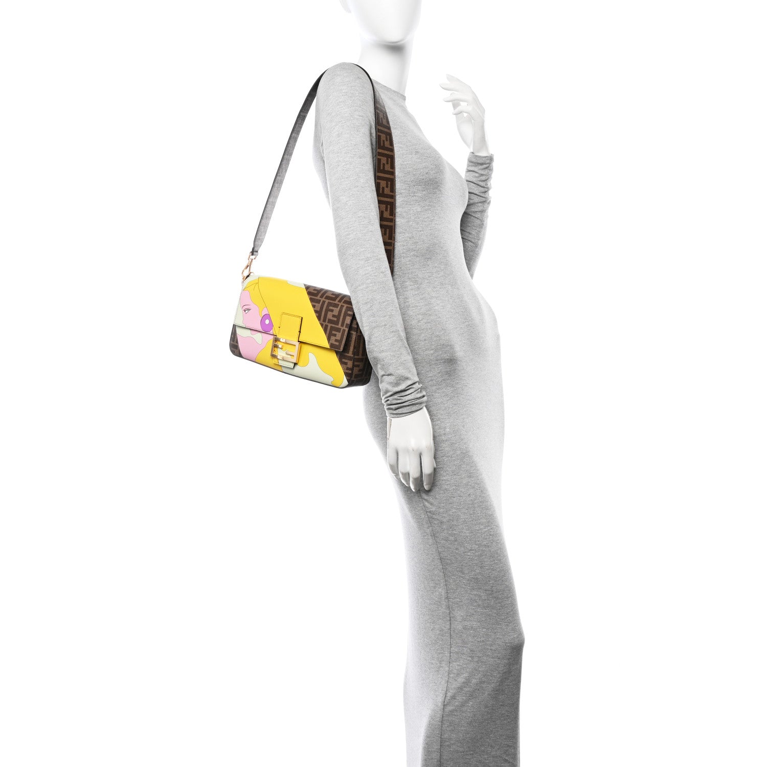 Fendi Glazed Fabric FF 1974 Hairdo Girls Inlay Baguette Mogano Panna Multicolor 2 of 15