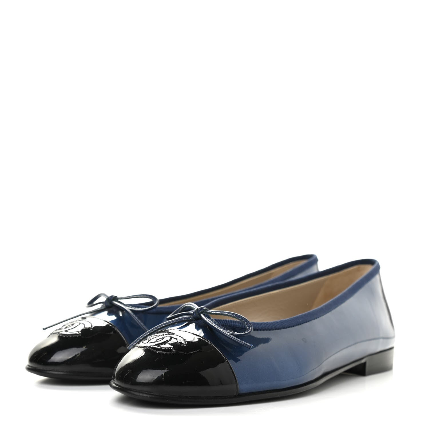 Chanel Patent CC Cap Toe Ballerina Flats 38.5 Blue Black 3 of 8
