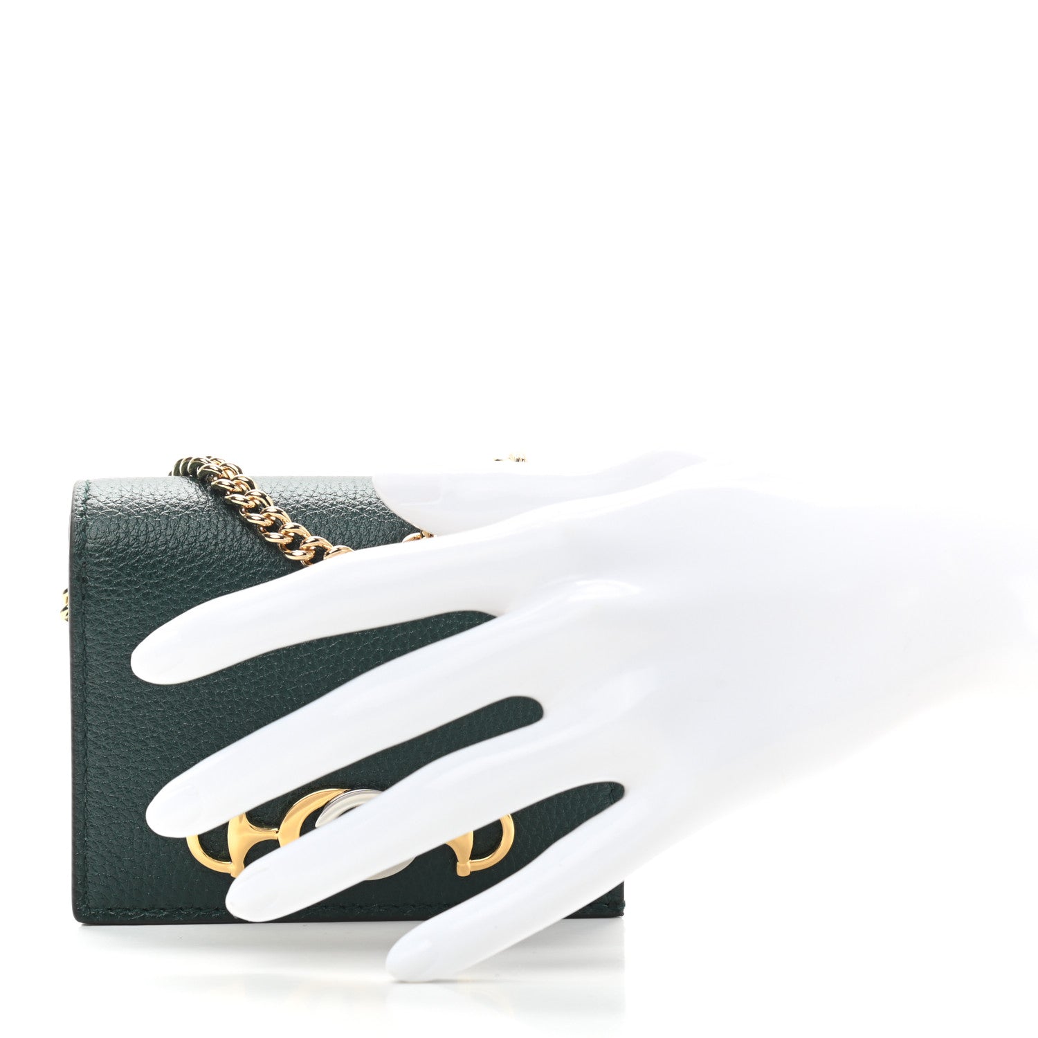 Gucci Grainy Calfskin Zumi Chain Card Case Wallet Vintage Green 2 of 6