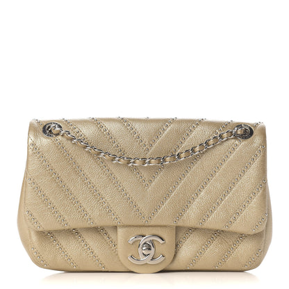 Chanel Calfskin Studded Chevron Quilted Small Stud Wars Flap Gold 1 of 9