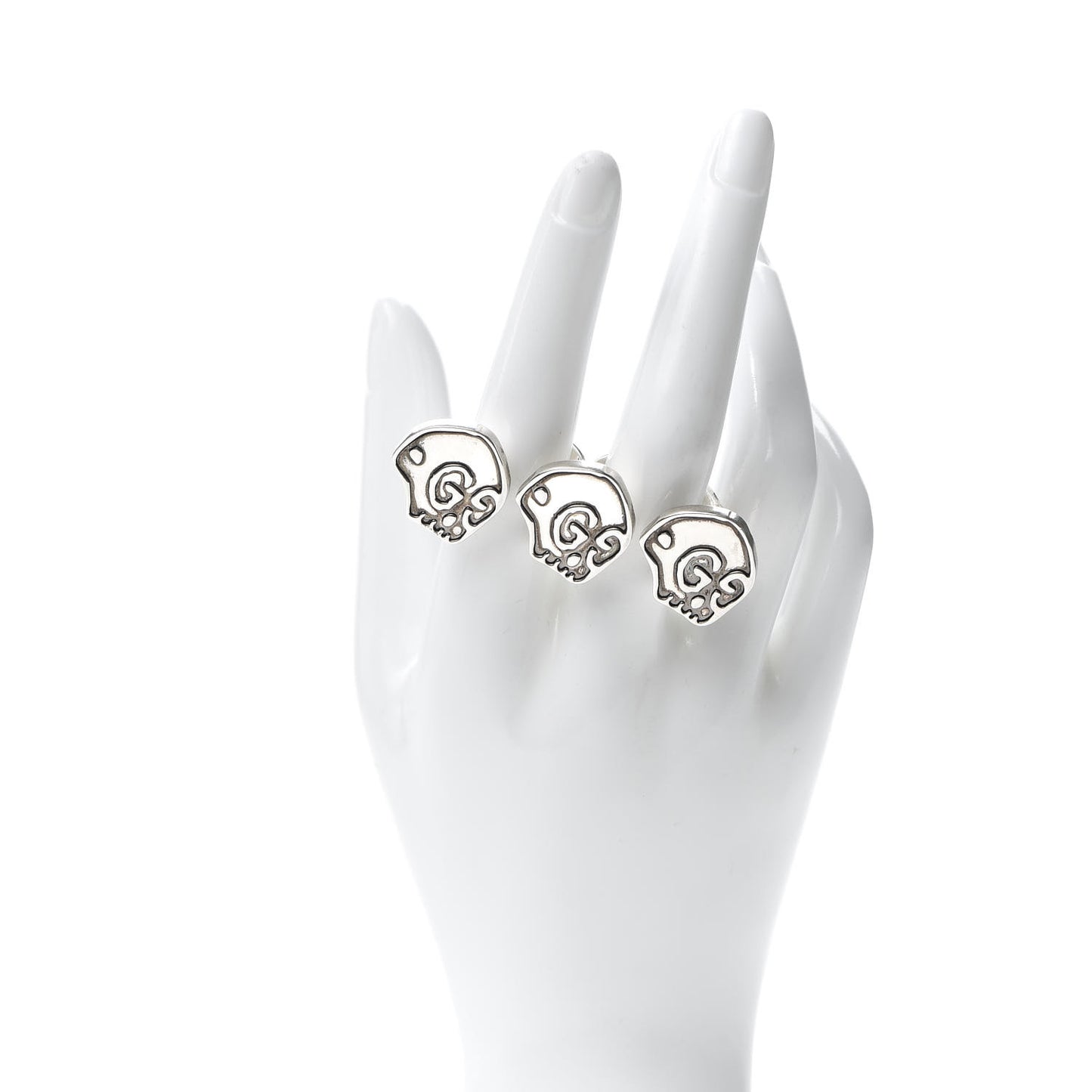 Sterling Silver GucciGhost Hamlet Skull Double Finger Ring L
