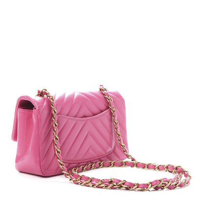 Chanel Lambskin Chevron Quilted Mini Rectangular Flap Fuchsia 3 of 11