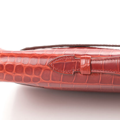 Hermes Shiny Porosus Crocodile Kelly Cut Pochette Sanguine 9 of 30