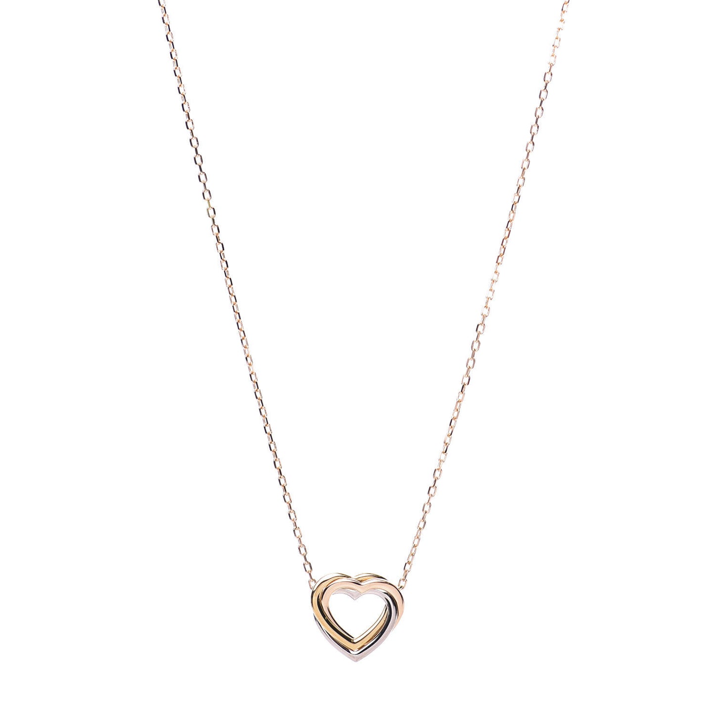 18K Pink Yellow White Gold Trinity Heart Necklace