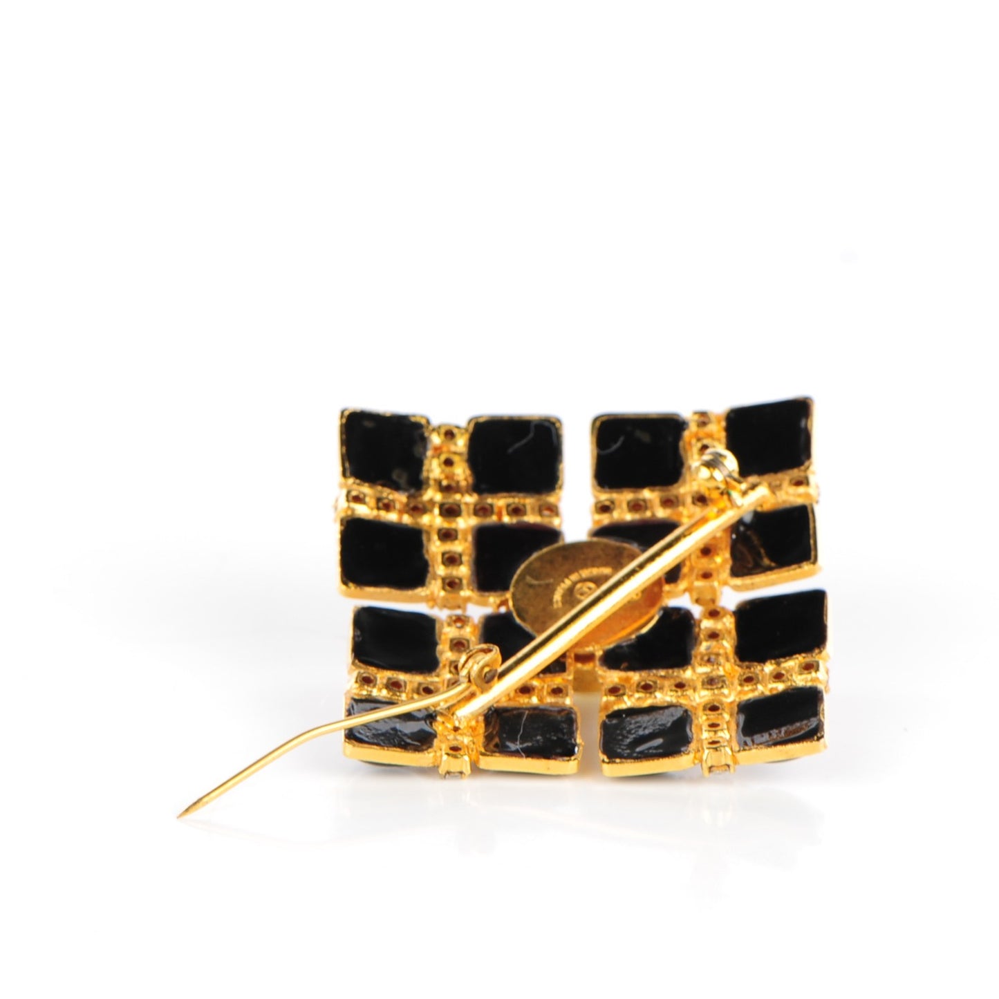 Enamel Crystal Pearl Brooch Black Gold