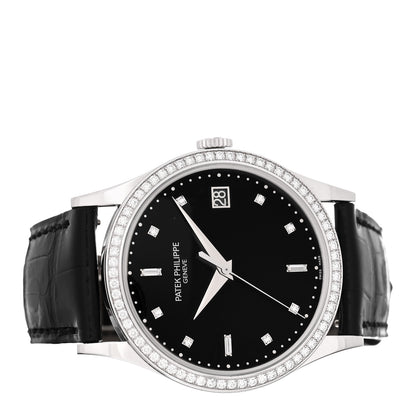Patek Philippe 18K White Gold Alligator Diamond Bezel 38mm Calatrava Automatic Watch Black 5297G-001 2 of 5