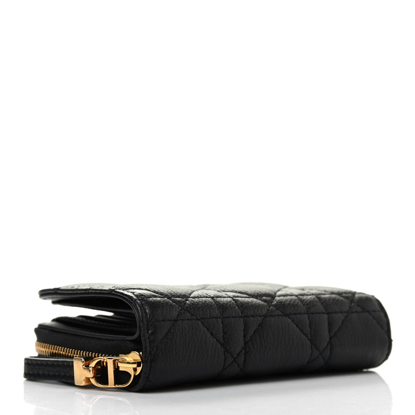 Grained Calfskin Supple Cannage Caro Scarlet Zipped Wallet Black