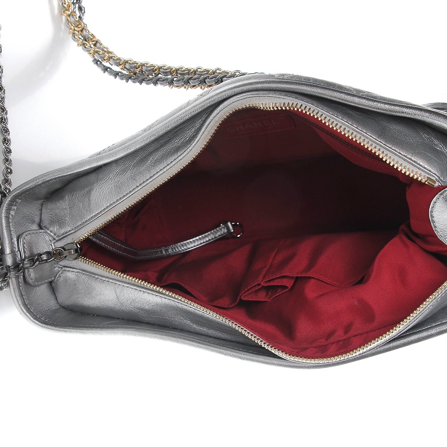 Metallic Aged Calfskin Quilted Medium Gabrielle Silver