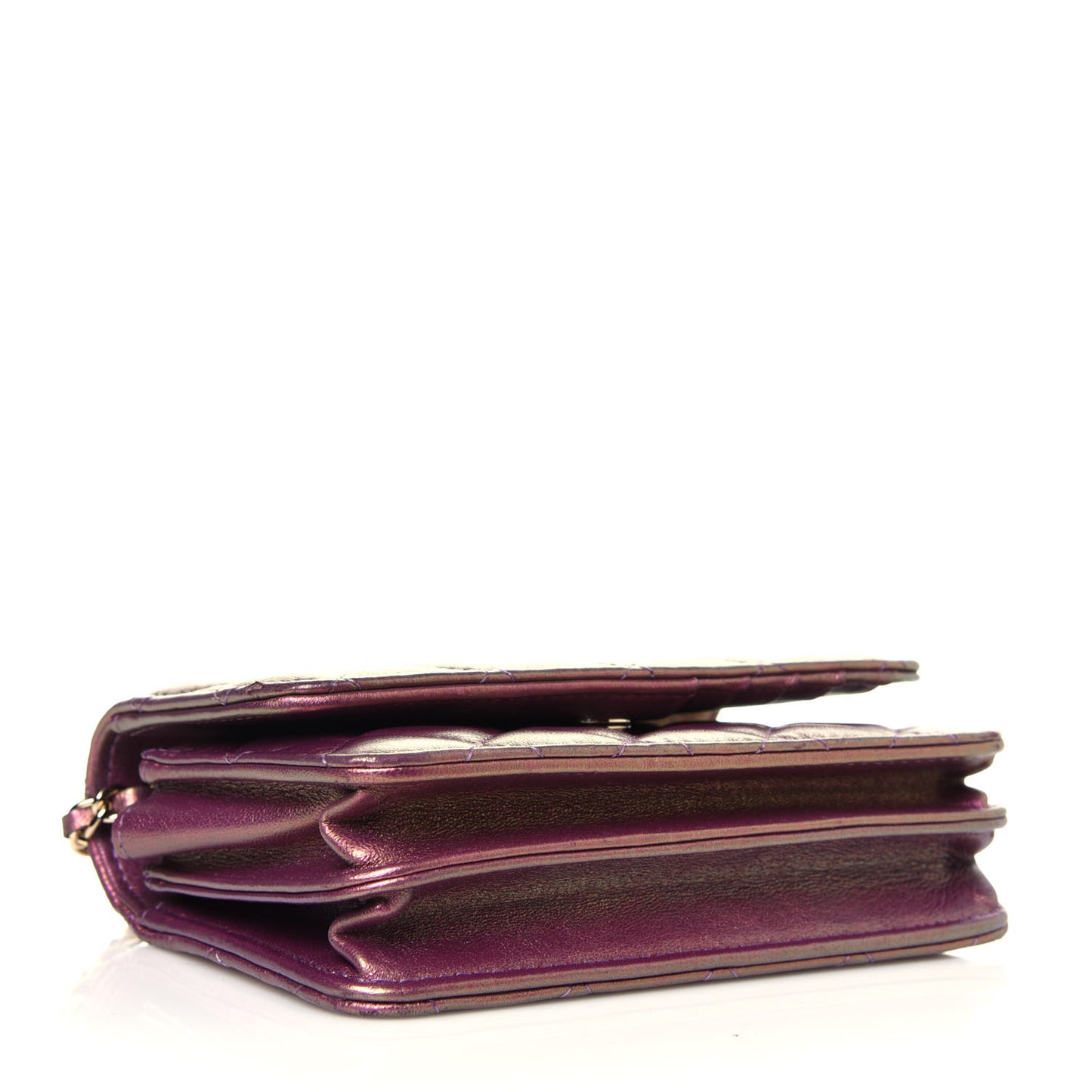 Iridescent Lambskin Quilted Mini Wallet On Chain WOC Purple