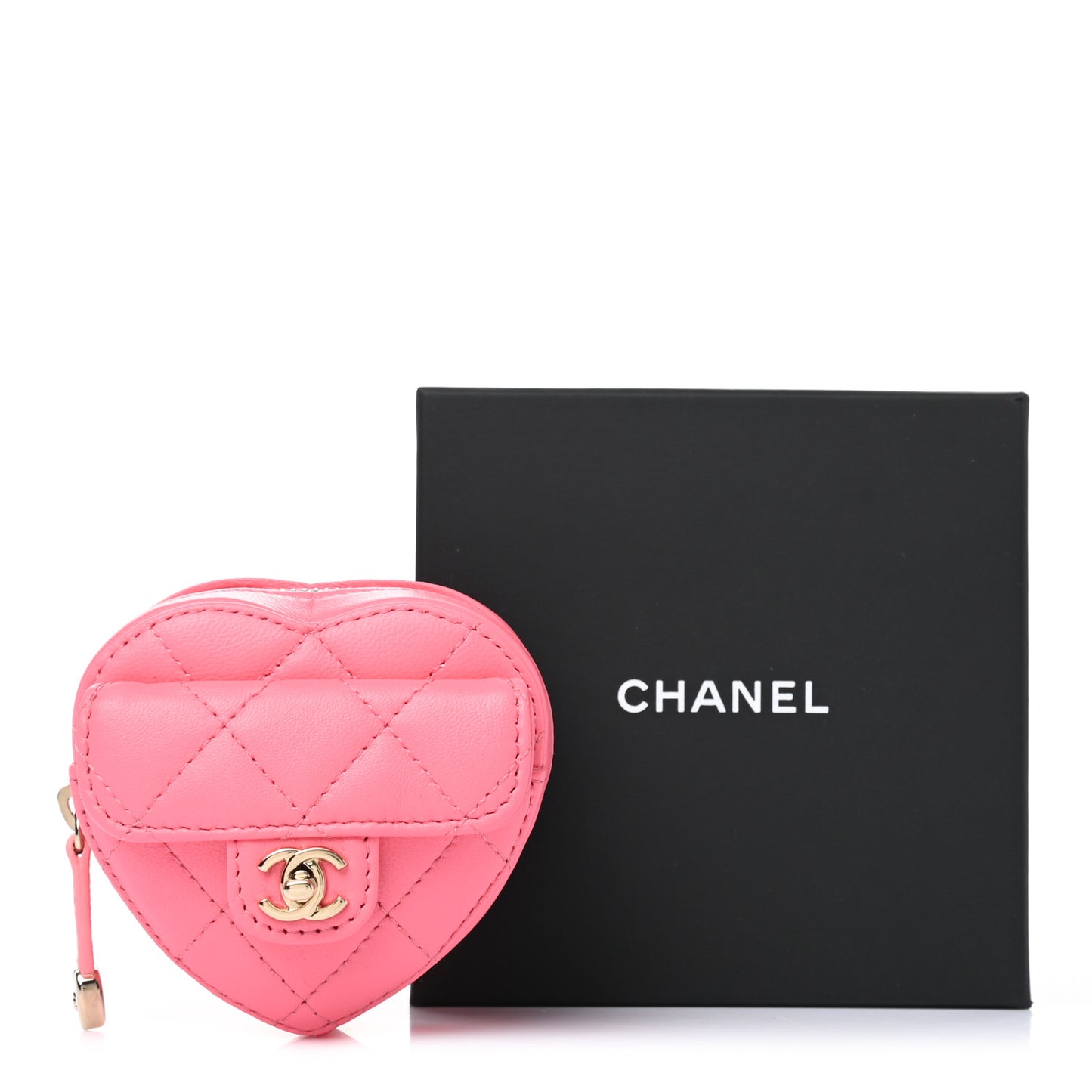 Lambskin Quilted CC In Love Heart Zipped Arm Coin Purse Pink