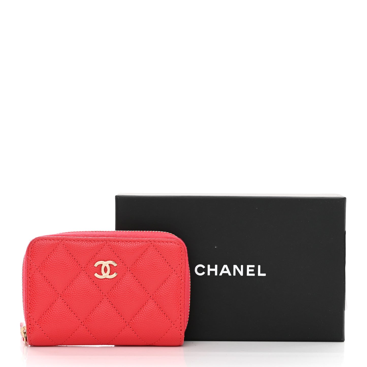 Caviar Quilted Zip Coin Purse Wallet Red