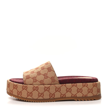 Gucci Canvas GG Monogram Angelina Platform Slide Sandals 39 Beige Ruggine 1 of 9