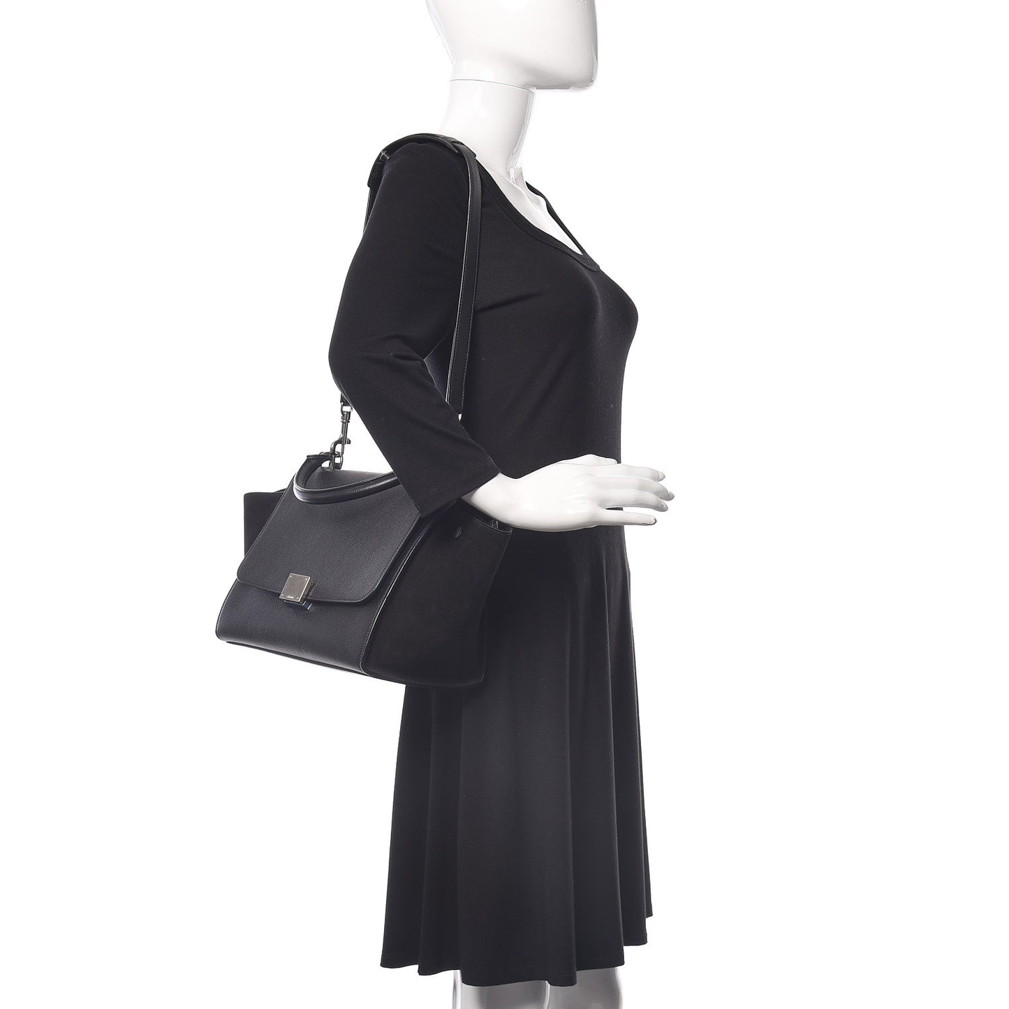 Drummed Calfskin Suede Small Trapeze Black