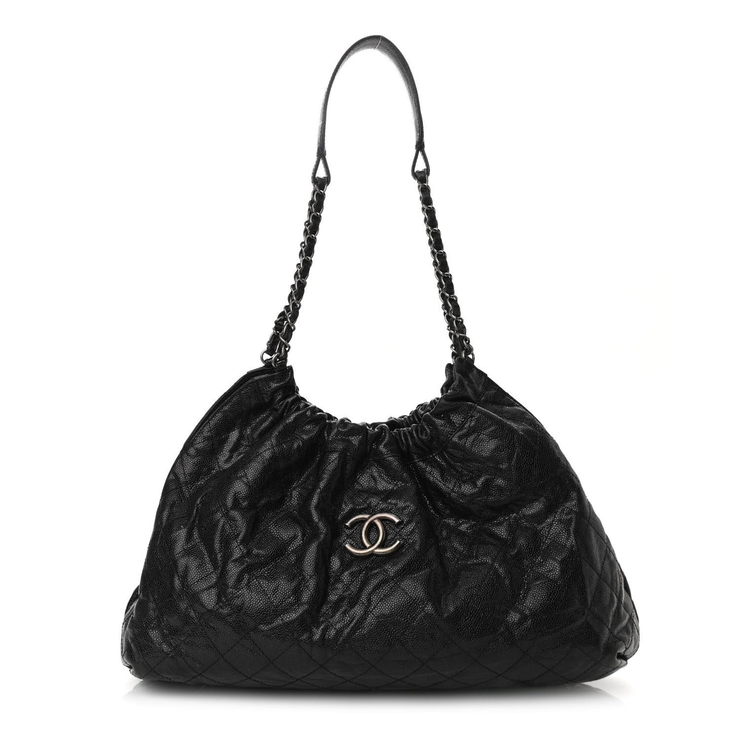 Caviar Quilted Medium Elastic Shopping Tote Black