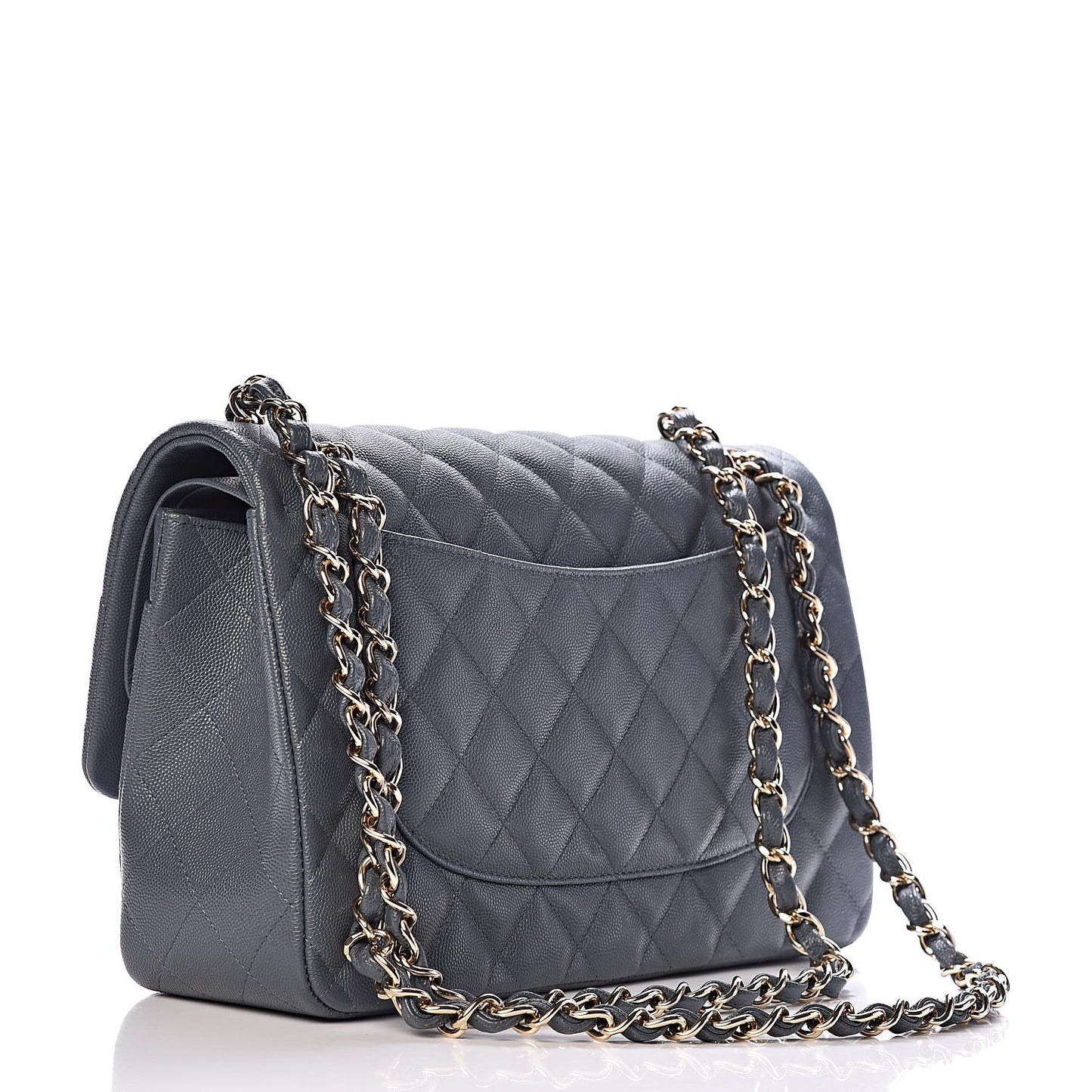 Caviar Quilted Jumbo Double Flap Dark Grey