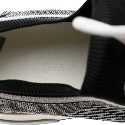 Hermes Knit Calfskin Suede Goatskin Bi-Color Womens Addict Sneakers 37.5 Black White 6 of 7