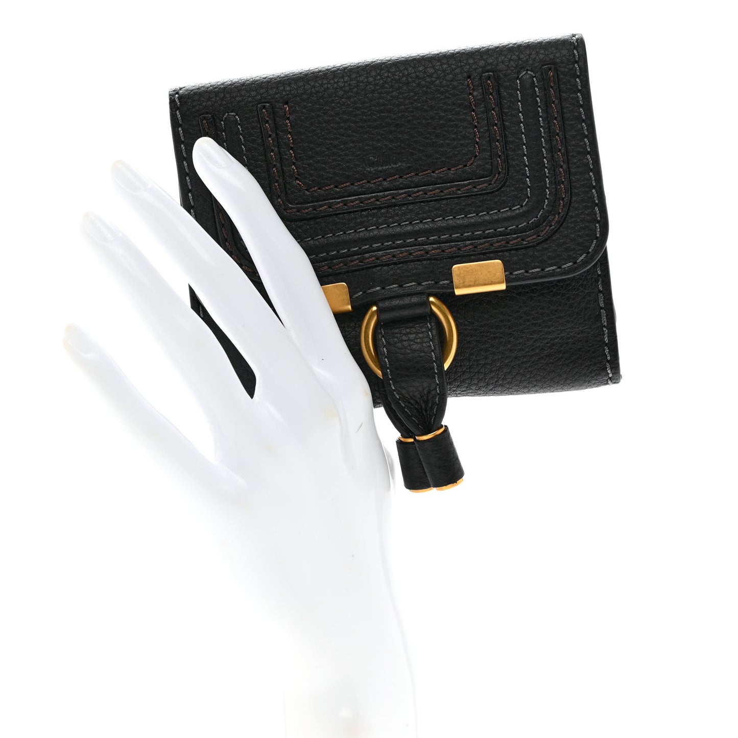 Grained Calfskin Marcie Square Wallet Black