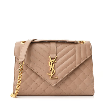 Saint Laurent Grain De Poudre Textured Mixed Matelasse Triquilt Medium Monogram Satchel New Nude 1 of 10