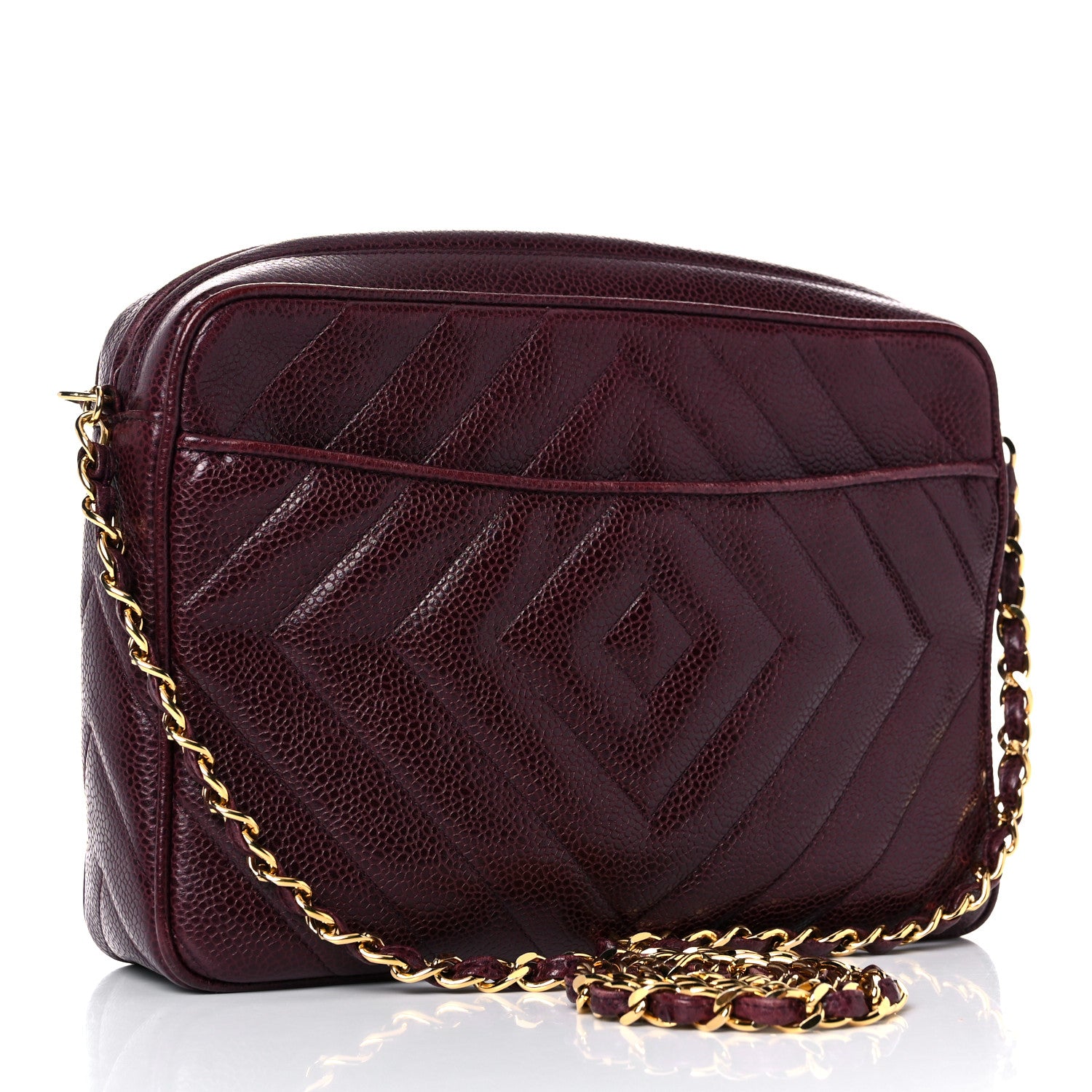 Chanel Caviar Chevron Quilted Tassel Camera Case Burgundy 2 of 16
