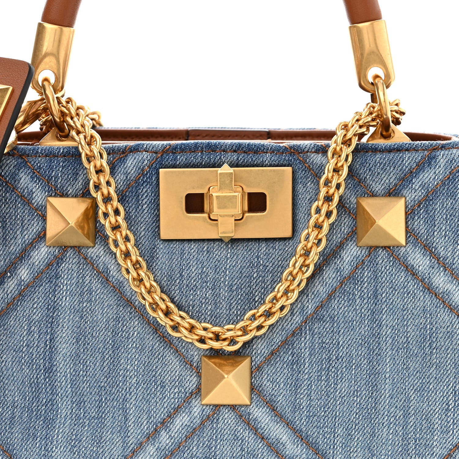 Valentino Garavani Denim Small Roman Stud The Handle Bag Light Denim Selleria 7 of 11