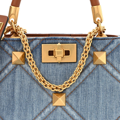 Valentino Garavani Denim Small Roman Stud The Handle Bag Light Denim Selleria 7 of 11