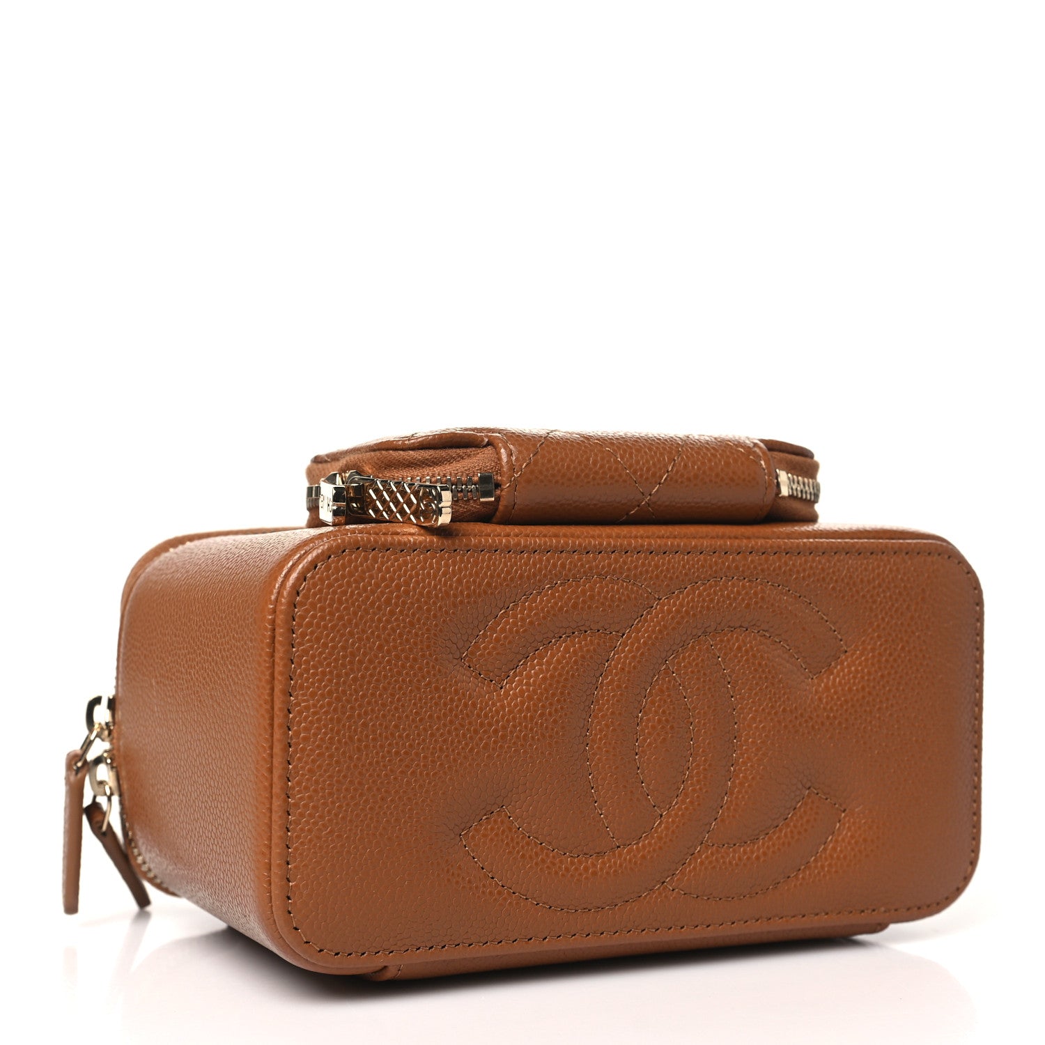 Chanel Caviar Quilted Top Handle Pocket Vanity Case Camel 4 of 11