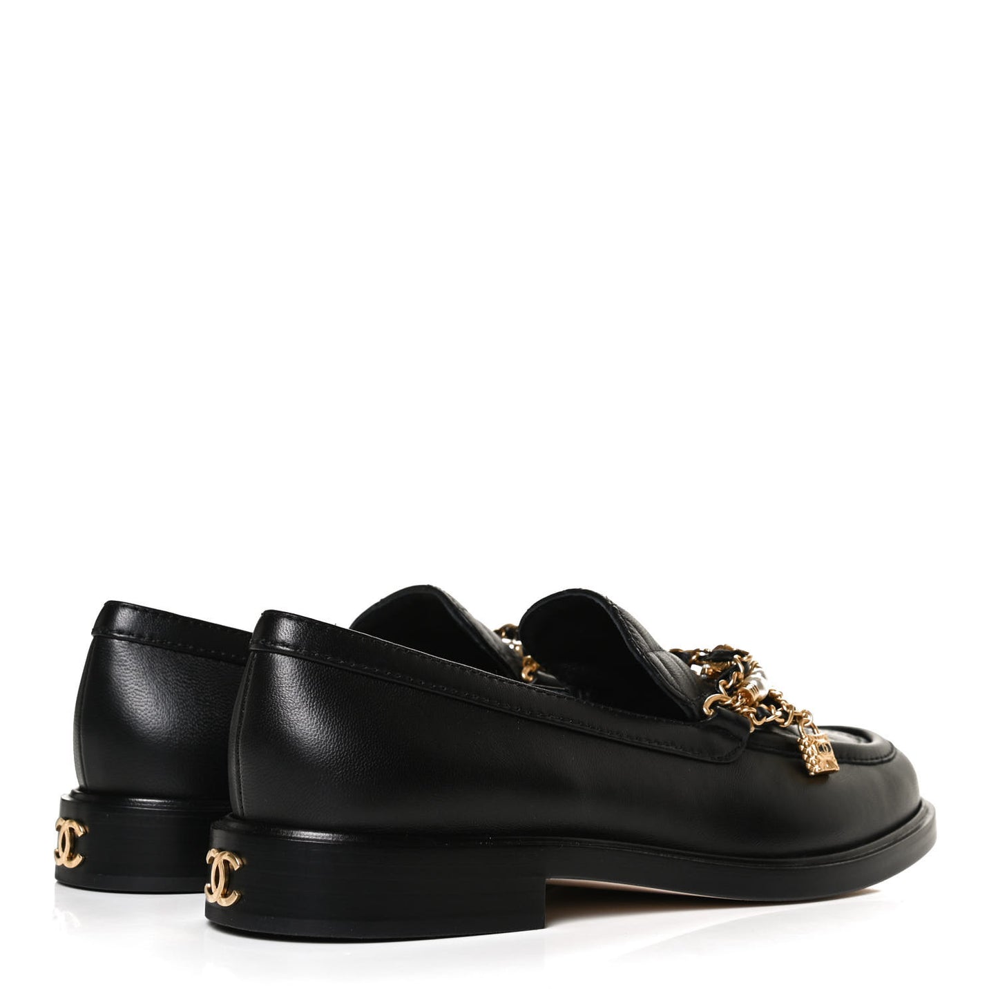 Lambskin Pearl Crystal Quilted CC Logo Jewelry Loafers 38 Black