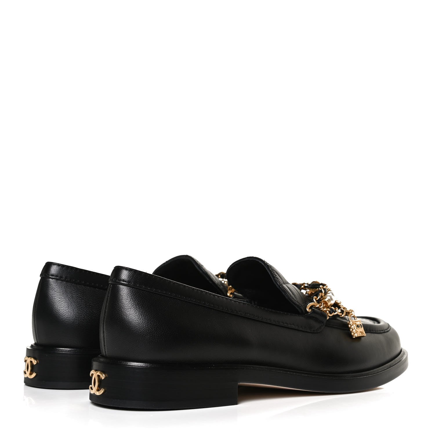 Chanel Lambskin Pearl Crystal Quilted CC Logo Jewelry Loafers 38 Black 4 of 11