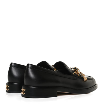 Chanel Lambskin Pearl Crystal Quilted CC Logo Jewelry Loafers 38 Black 4 of 11