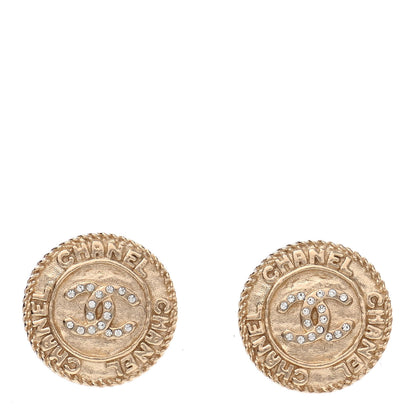 Chanel Metal Crystal CC Medallion Round Earrings Gold 1 of 5