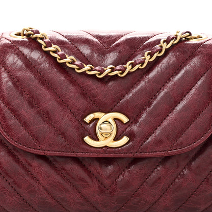 Chanel Glazed Calfskin Chevron Quilted Small Hampton Flap Burgundy 8 of 10
