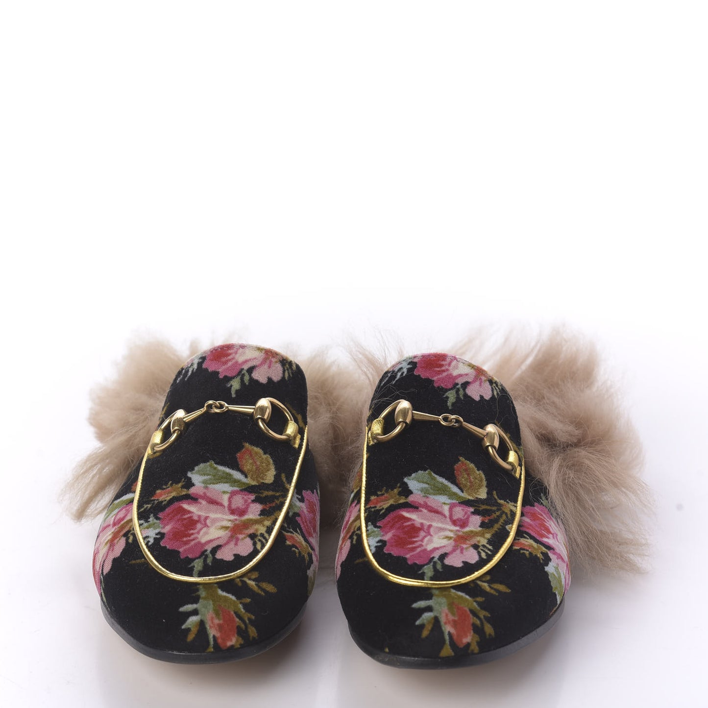 Velvet Fur Floral Womens Princetown Slippers 35 Black