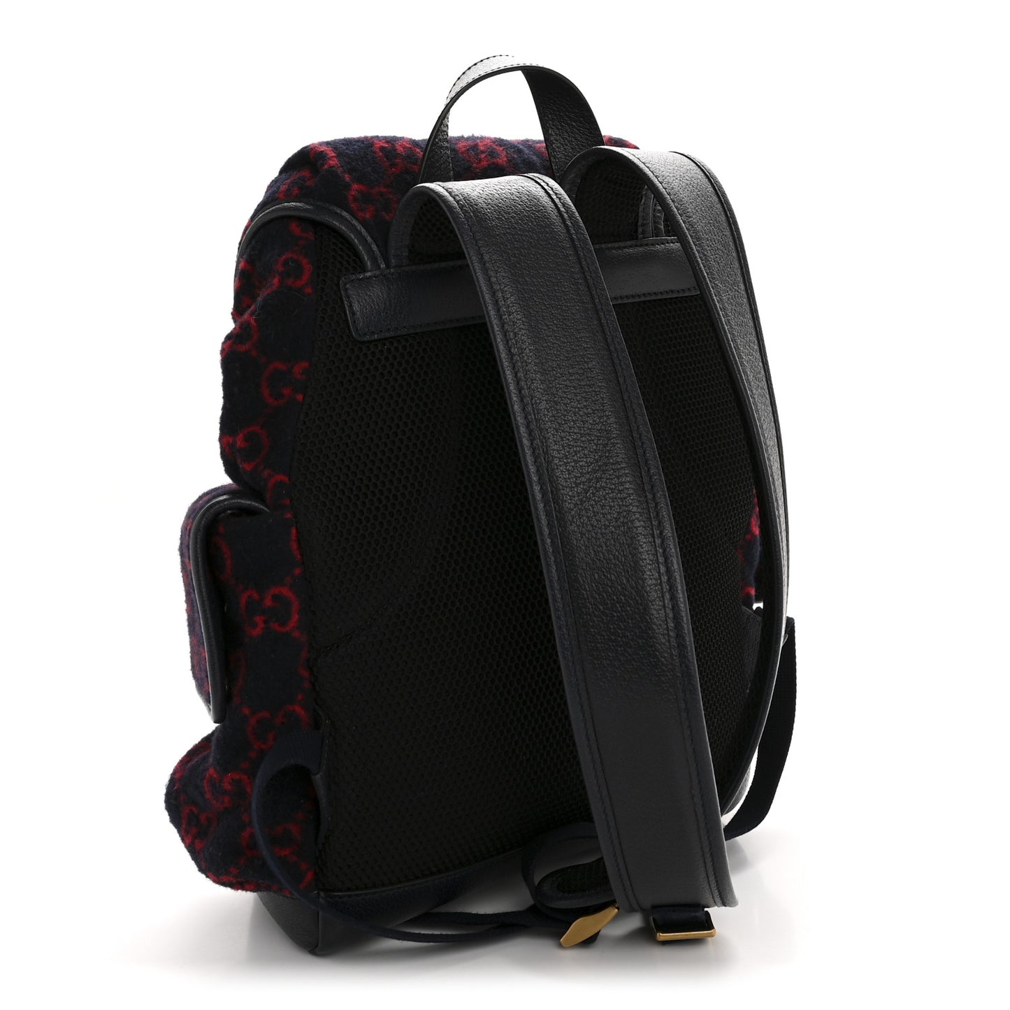 Covered Wool GG Monogram Small Double Buckle Backpack Navy Red