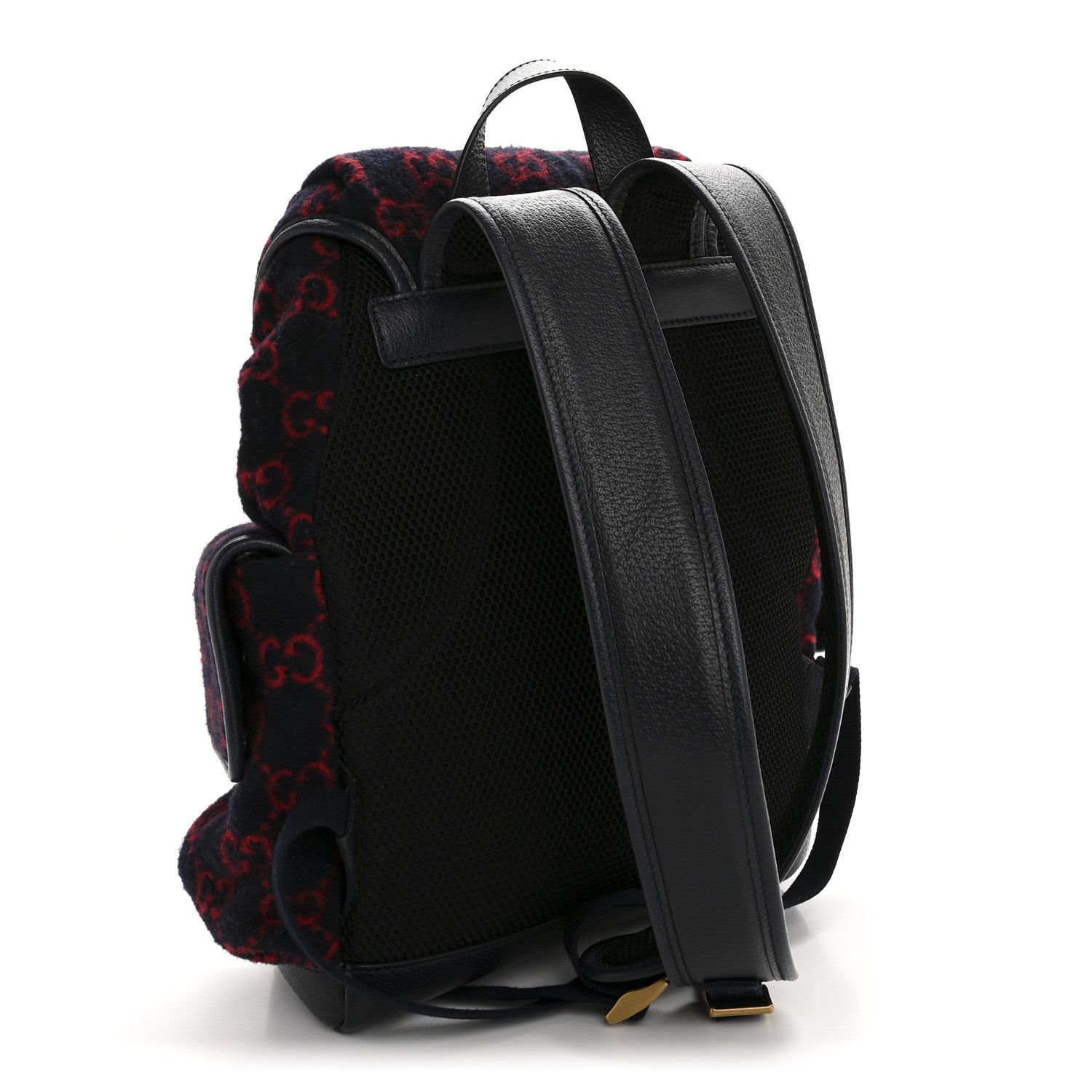 Gucci Covered Wool GG Monogram Small Double Buckle Backpack Navy Red 3 of 15