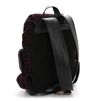 Gucci Covered Wool GG Monogram Small Double Buckle Backpack Navy Red 3 of 15
