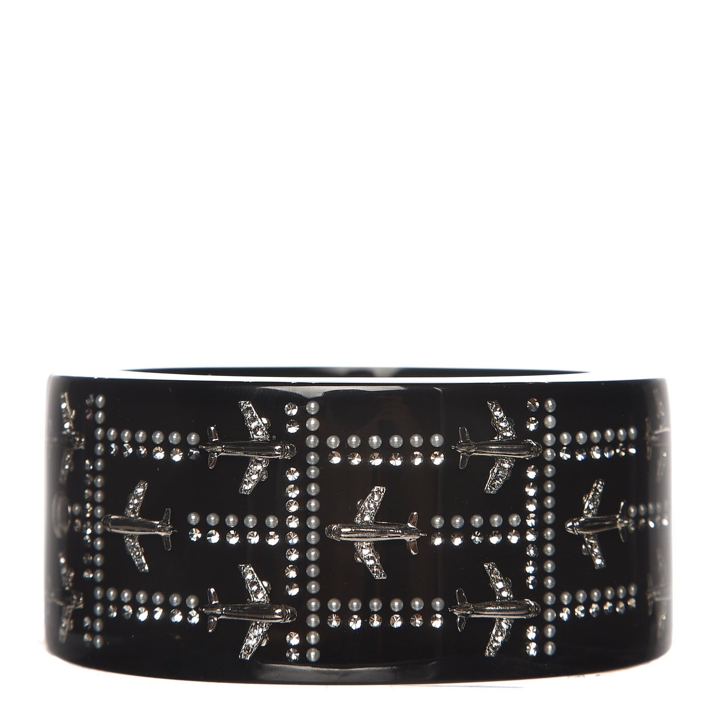 Resin Pearl Crystal Airplane Cuff Bangle Bracelet Black