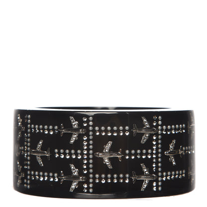 Chanel Resin Pearl Crystal Airplane Cuff Bangle Bracelet Black 1 of 5
