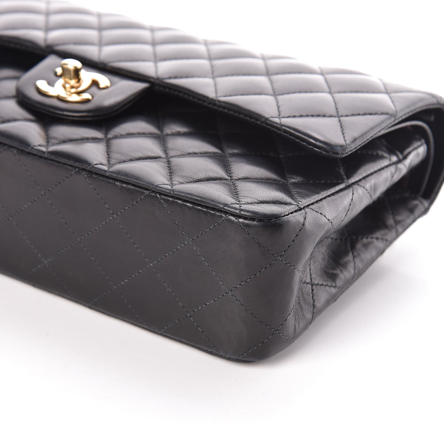 Lambskin Quilted Medium Double Flap Black