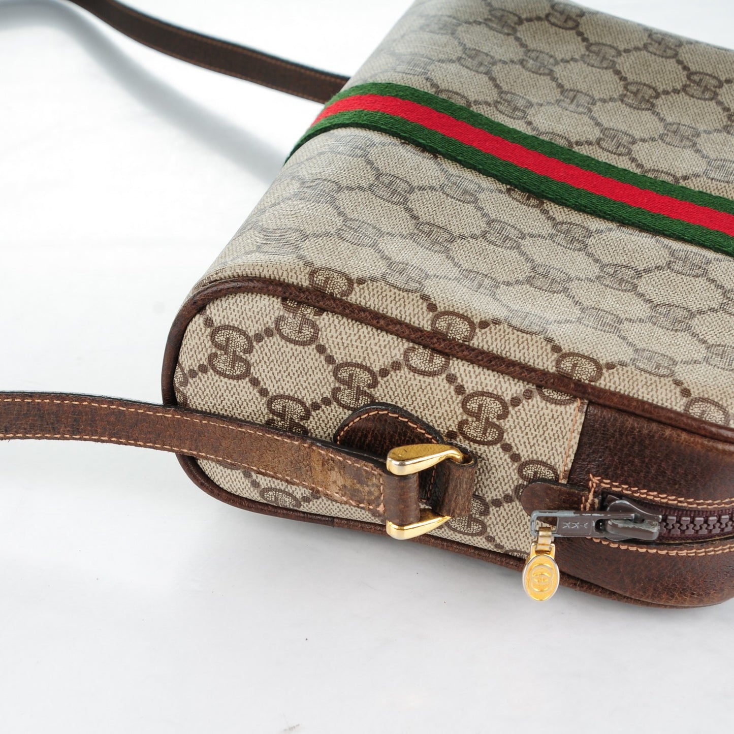 Coated Canvas Monogram Web Small Shoulder Bag Dark Brown